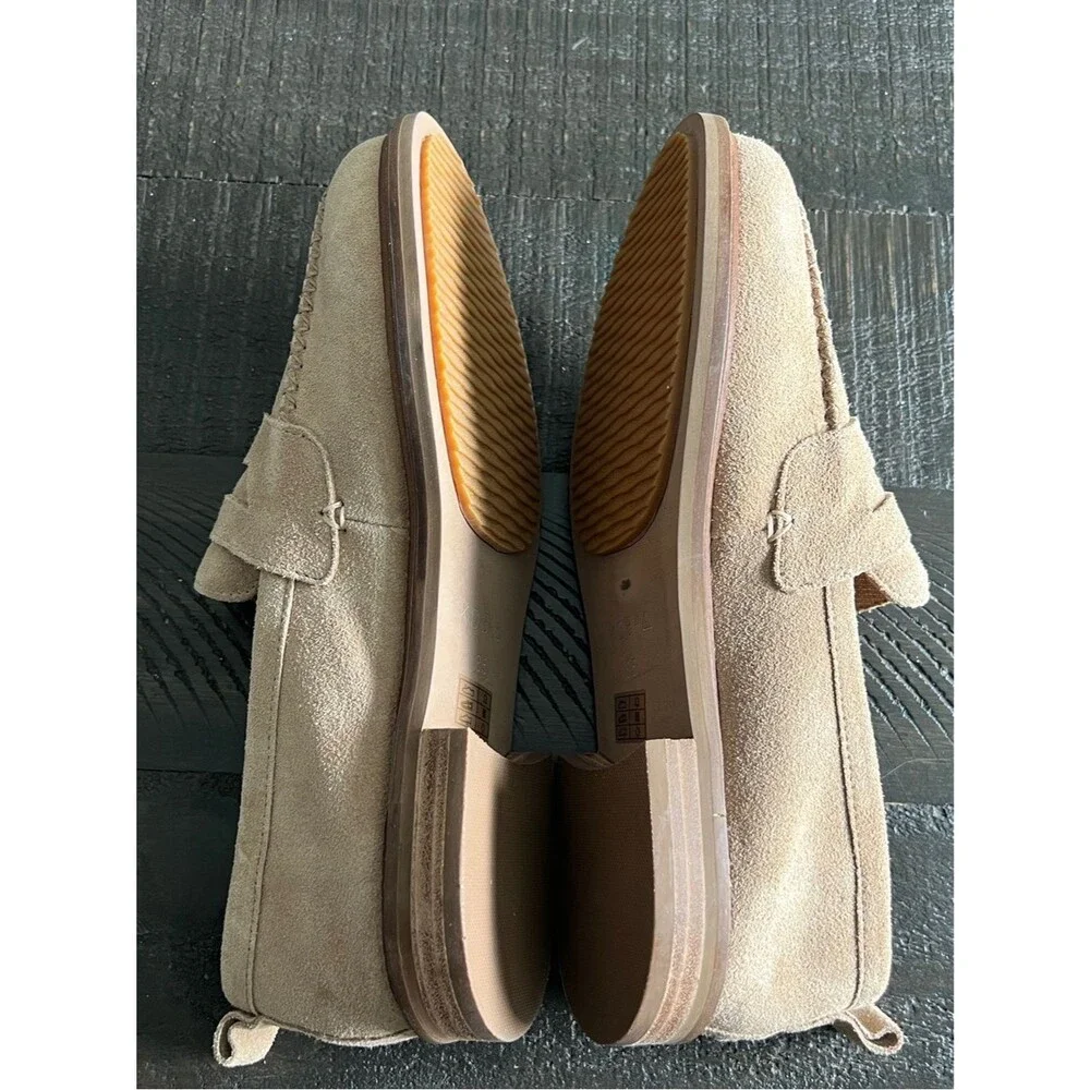 Kelsi Dagger Womens 8.5 Beige Suede Penny Loafers Lens Almond Preppy